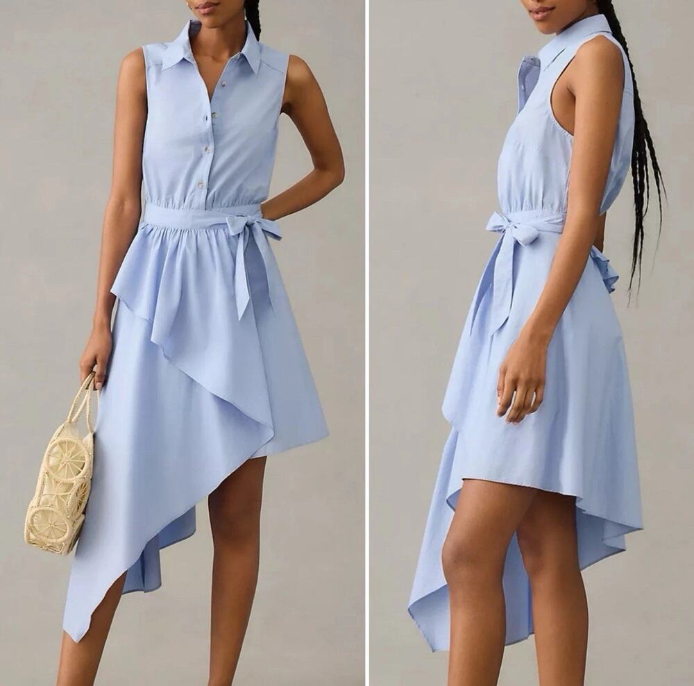 Anthropologie Maeve Asymmetrical Sleeveless Shirt Dress Button Front Blue 18W